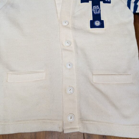 Vintage Dehen Wool Letterman Sweater Cardigan Blue T Basketball Drama Spirit 40 - Picture 4 of 16